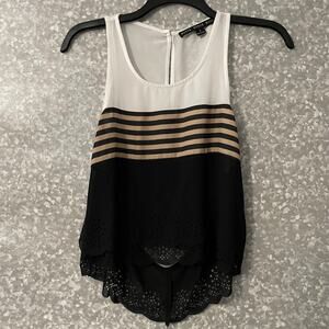 Hyfve Black & White Color Block Back Cutout Tank Top - Size Small - Brown Stripe